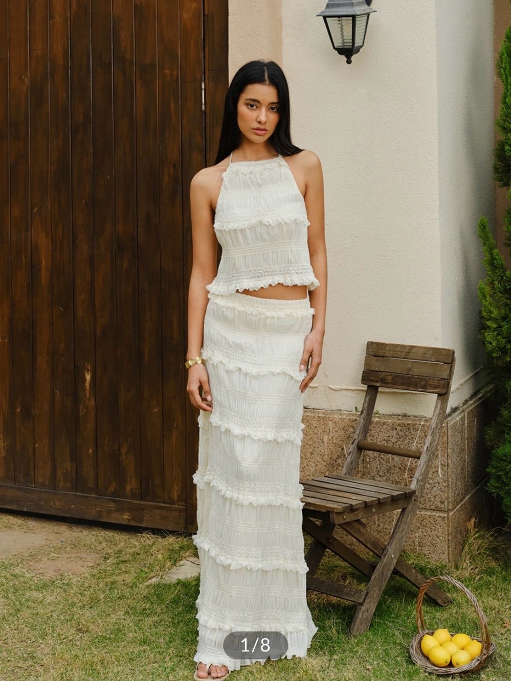 NWT Commense Smocked Halter Crop Top With Tiered Skirt Set Medium